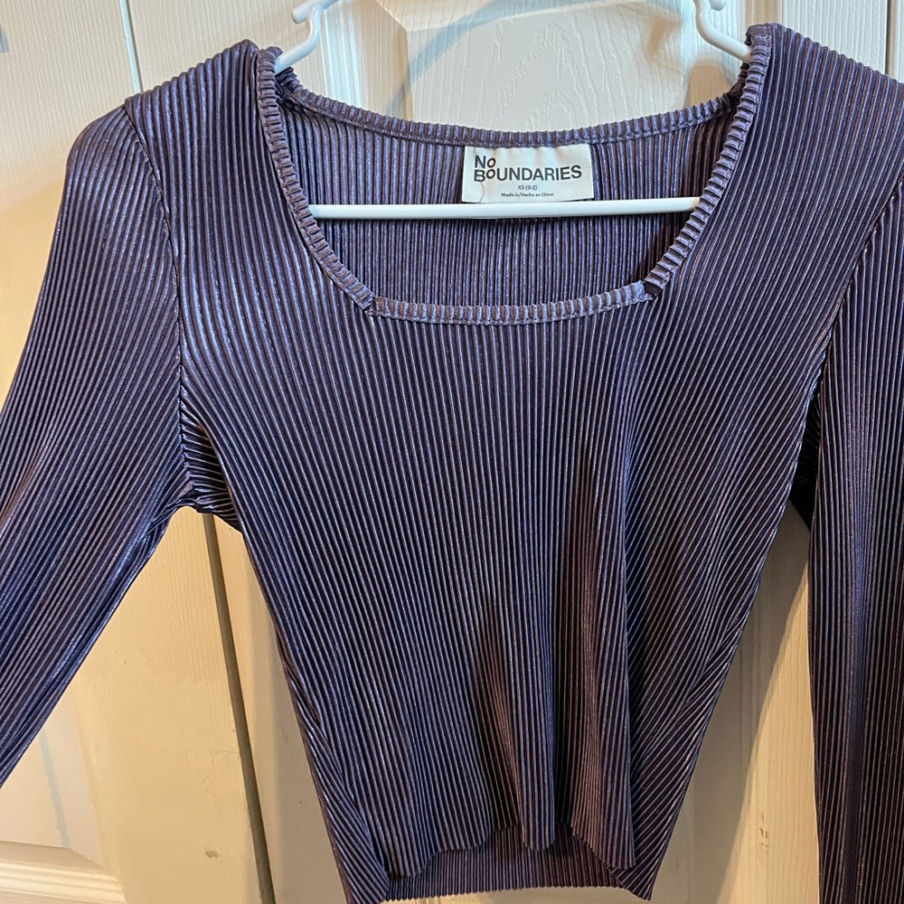 No Boundaries Blue Ribbed Fitted Blouse